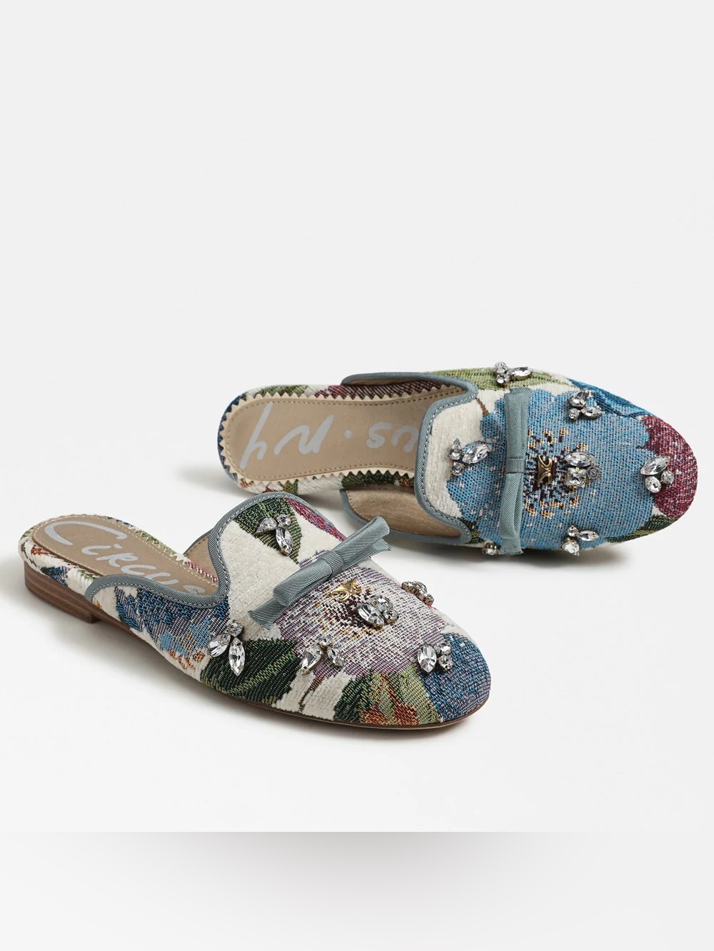 Embellished Floral Tapestry jewel Slip-On Mules in Multi-Color size 7